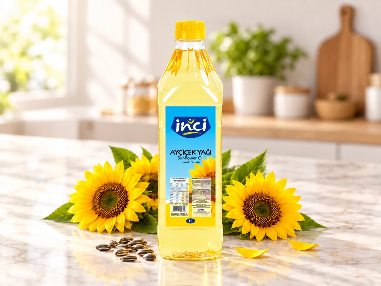 İnci Ayçiçek Yağı 1 L Köşeli PET ürün görseli